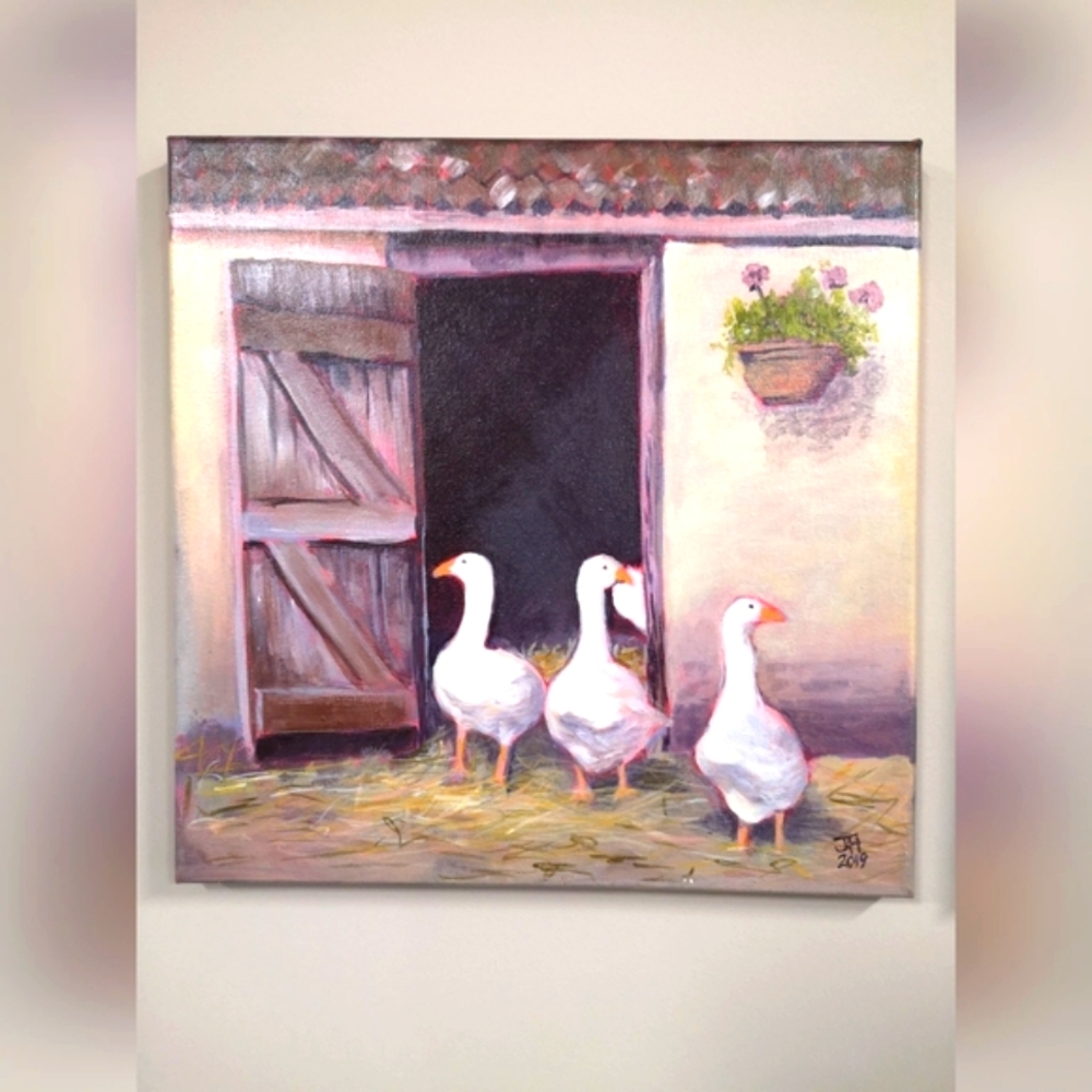 Charming Farmhouse Geese Canvas Acrylic painting